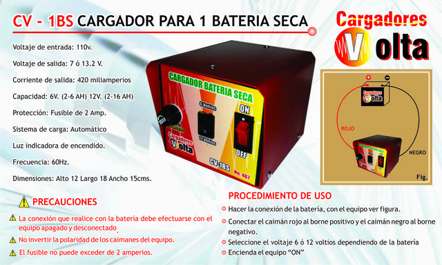 cargador para 1 batería tipo seca de 6 y 12 voltios