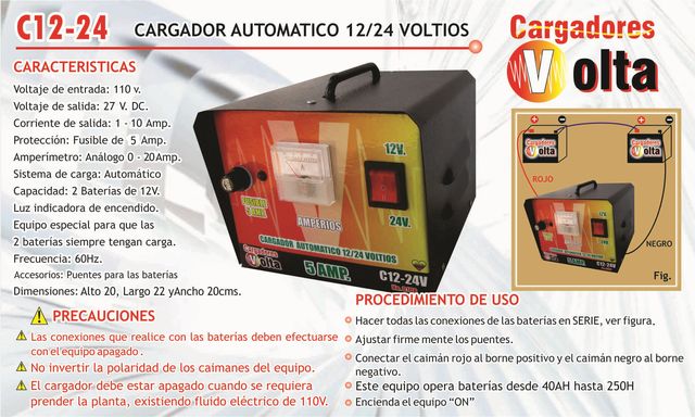 Cargador automatico 12/24 voltios. 5Amp.