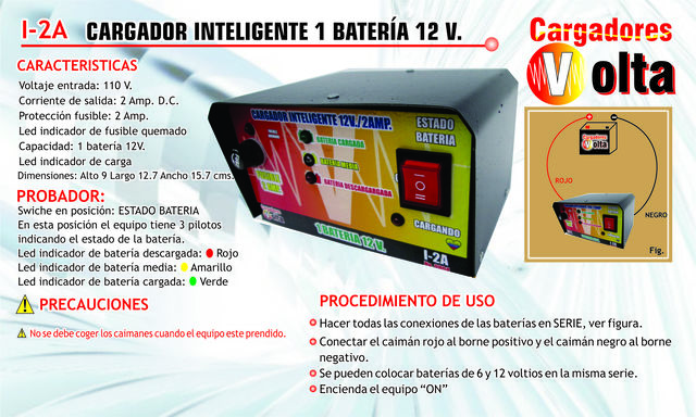 Cargador con leds indicadores de estado de bateria(disponible en 2 y 3 Amp)