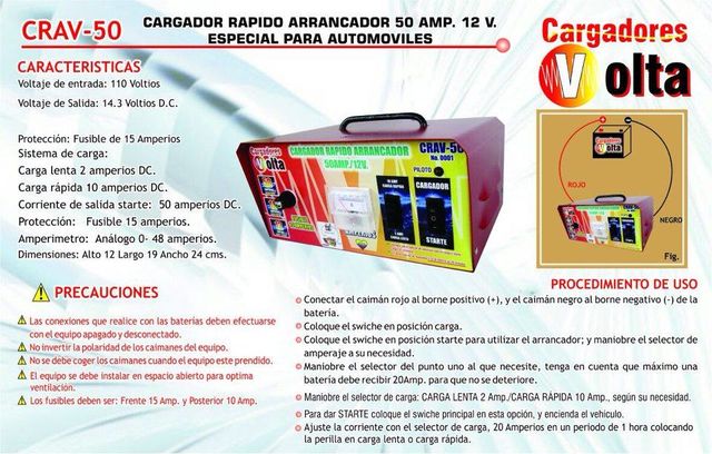 CRAV-50: cargador rapido arrancador 50 amperios 12 voltios