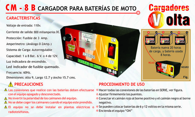 Cargador para moto (1-8 bat de 6 V o 4 de 12 V)