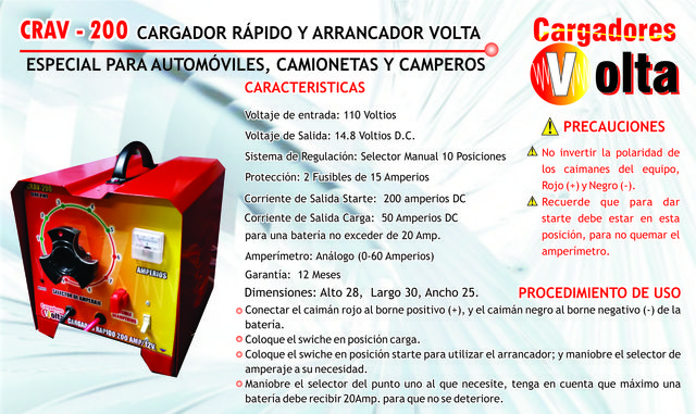 CRAV-200: Cargador rápido arrancador 200 amperios.