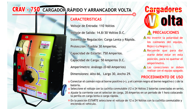 CRAV-750: cargador rápido arrancador para 12/24 voltios a 750 amperios